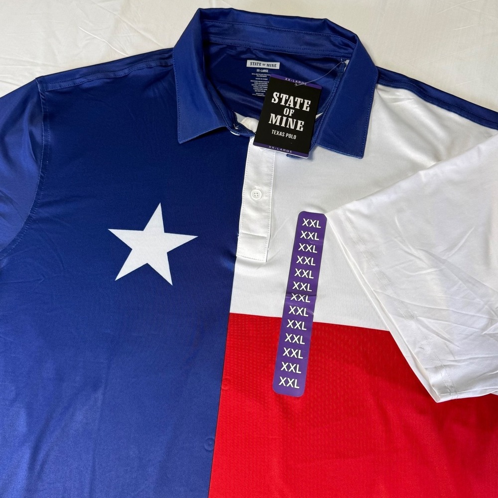 NWT State of Mine Texas Flag Performance Golf‎ Polo Shirt Lone Star Men's 2XL